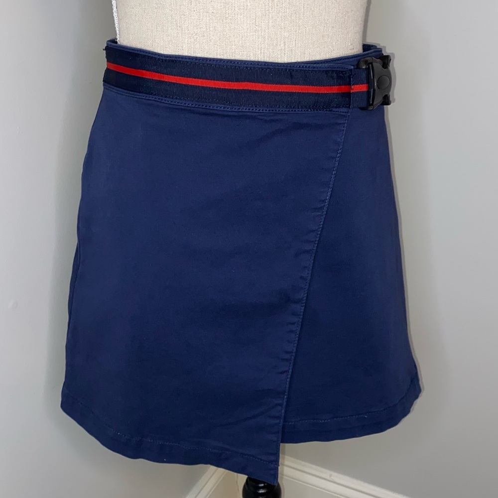 Urban Outfitters Naya belted navy blue twill cotton wrap mini skirt Medium